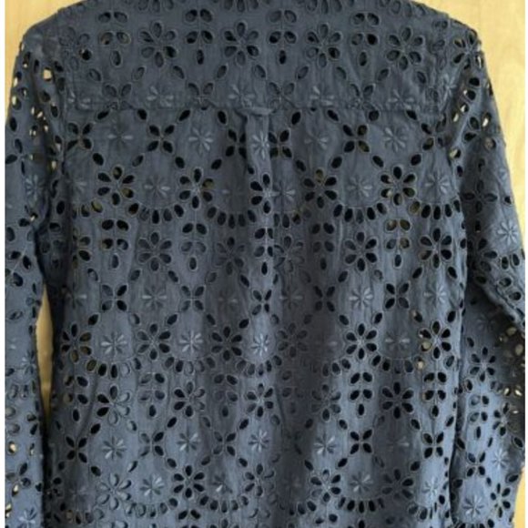 J.CREW NAVY BUTTON UP SHIRT IN EMBROIDERED EYELET-SIZE: 2 - Picture 4 of 7